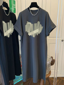 Retro Short Sleeve T-Shirt Dress Women Summer New Korean Loose plus Size Midi Knee-Length Dress Fashionable Straight Tube Skirt