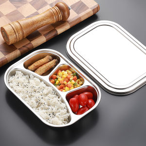 304 Stainless Steel Food Grade Dinner Plate with Cover Deepened European Style Fast Food Restaurant Adult Meal Plate