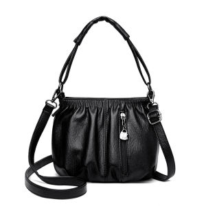 Fashionable Soft Leather Bucket Bag Womens Crossbody Shoulder Bag Retro Mom Bag Bucket Shape Casual Leisure Style Zipper Closure
