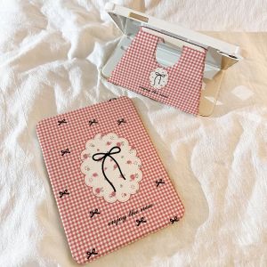 เคสไอแพด ดอกไม้ Air4/5 แผ่นหลังอะครีลิ Gen11 หมุนได้ 360°ลายสก็อตสีแดง Gen9 Air6  Air7 11