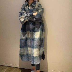 PAZHAOLANG | Oversized Plaid Mid-Length Casual Coat