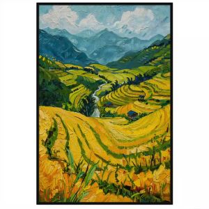 Tranh phong cảnh quê hươngcánh đồng lúa chín vàngphong cảnh ruộng bậc thang vùng miền núitranh treo tườngdán tường.CGI-508