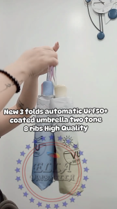 (ELLA SHOP) New 3 folds Automatic Two tone style with UPF50+ UV coated Umbrella protect to sun/rain