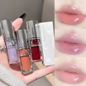 Peach Pink Moisturizing Lip Gloss with Fine Shimmer Long-Lasting Non-Stick Jelly Lip Plumping Korean Makeup Style