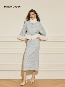 Elegant Lady French Style Suit Dress Blue