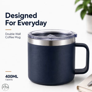Coffee Mug Insulated Tumbler with Handle - 400ml Stainless Steel Double Wall Vacuum Travel Tumbler Cup with Sliding Lid