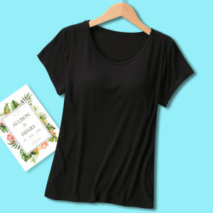 Womens Sleepwear Set with Chest Pad Summer Thin Short Sleeve Modal Home Clothes Two-Piece plus Size Comfortable round Neck Short Pants