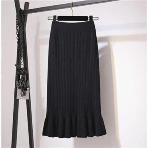 Street Style Knitted Fish Tail Skirt Half-length Wrap Skirt with Ruffle Hem Bodycon Mid-waist Design for Casual Wear