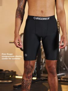 Mens Fitness Compression Shorts Breathable High Elasticity Five-Quarter Length Basketball Base Layer Pants Quick Dry Training Tights