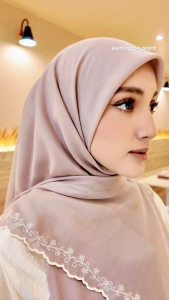 Tudung Bawal Sulam Dinda Biku Bunga Cotton Voile Bidang 47