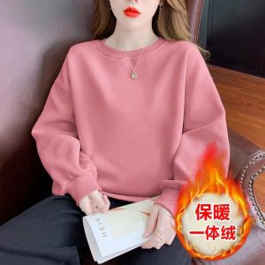 ทันสมัย ผ้าฝ้าย ผ้าขนแกะ เรียงราย หนาขึ้น Crewneck เสื้อสเว็ตเชิ้ต ผู้หญิง แบรนด์พรีเมียม ฤดูใบไม้ร่วง ฤดูหนาว เสื้อท่อนบน สําหรับหญิงสาว