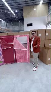 GCS. ถูกที่สุด!!! ตู้เสื้อผ้า DIY1บล๊อค [โครงเหล็กเคลือบกันสนิม] ตู้ใส่เสื้อผ้าพับเก็บได้พร้อมผ้าคลุม ตู้เสื้อผ้าNonWoven มีชั้นวาง กันฝุ่น A-3