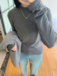 Womens Thickened Long Sleeve Base Shirt Half High Collar Loose Fit Autumn Winter Pure Color T-Shirt Comfortable Inner Wear