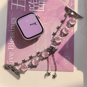 Pink Cats Eye Stone Bracelet Beaded Strap Compatible with Apple Watch Series 9 8 7 6 5 4 3 2 1 Cute Women Handmade Beaded Stra