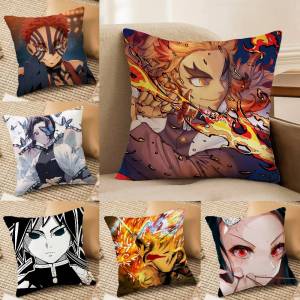 Bandai | Demon Slayer Love Breathing Art Anime Plush Pillow Cover Soft Short Plush Cushion Cover For Sofa Bedroom Home Decor Gift