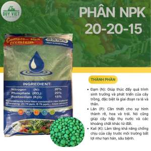 Phân Bón NPK 20-20-15 {Túi chiết 1kg từ bao 25kg hàng chính hãng} - Giúp Cây Cảnh Rau Màu Đâm Chồi Dày Lá Chống Rụng Trái Non