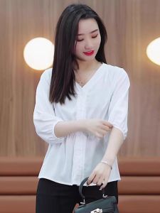 Womens Fashion Shirt Spring Autumn New Style Waist-Cinching Sleeveless Top Belly And Meat Concealing V-Neck Polyester Blend