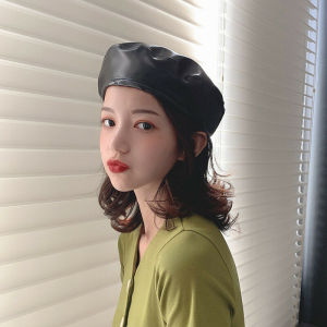 【♡Lovely girls house♡】หมวกเบเร่ต์หนัง PU หนังเทียมหมวกเบเรต์ผู้หญิงแฟชั่นขายดีหมวกบีนนี่หมวกศิลปินฝรั่งเศส