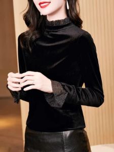 WANGGONGZHU | Thickened Velvet Stand Collar Mommy Clothes Base Shirt Women Autumn Winter Fashionable Stylish Warm Slimming Top Princess Style Commute Korean Fit Long Sleeve Solid Color