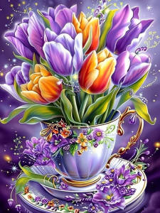Huacan Bộ Dụng Cụ Nghệ Thuật Khảm Kim Cương Hoa Tulip Hoa Cốc Hình Vuông Tròn Đầy Đủ Tranh Kim Cương Cho Phòng Khách Trang Trí Nhà Cửa