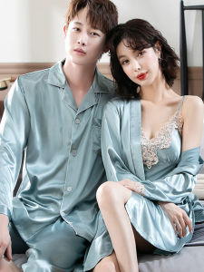 Pajamas Couple Wear One Man and One Woman Spring & Fall Ice Silk Long Sleeve Thin Fancy Suit Summer Real Silk Homewear
