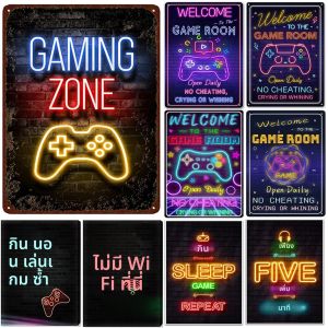 ป้ายโลหะดีบุกGaming Zone Wallตกแต่งแผ่นVINTAGE Artโปสเตอร์ภาพวาดเหล็กสําหรับMan Cave Home Cafeเกมคลับบาร์