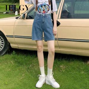 IELGY Womens High Waist Denim Shorts Loose Slimming Large Size Casual Straight Medium Pants