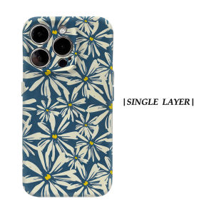 Potdemiel | Aurea Case Matte Bumper For Magsafe Case For iPhone 18 17 16 15 14 Plus 13 Pro Max Shockproof Hard PC Blue Daisy Print Cover