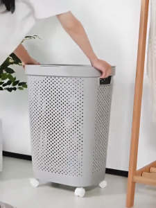 ☀️Life Core☀️ 45L/60L LAUNDRY BASKET White Grey Japanese Style with Cover Dirty Clothes Basket plastic/pet cage/ basket baju kotor