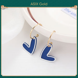 ASIX GOLD S925 silver pin earrings blue lacquer love earrings Korea fashion niche premium womens earrings Commuting to work date hoop earrings Not allergenic Wonderful gift