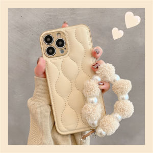 Luxurious Duck Feather Phone Case for Apple 14Promax Iphone 15 Grid Pattern Womens Style Unique Small Audience Sensation