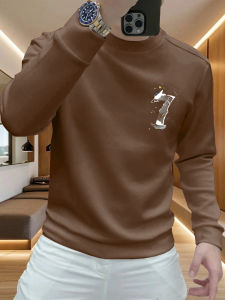 Áo Thun Nam Dài Tay Cổ Tròn in Họa Tiết Phong Cách Thường Ngày Rộng Rãi Thoải Mái Cotton Mùa Thu 2025 Thương Hiệu Thời Trang