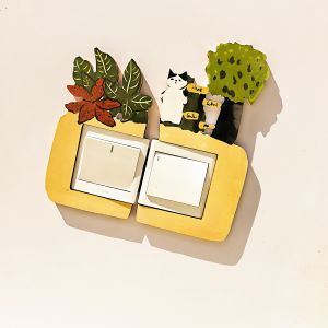 Vỏ Bảo Vệ Nút Bấm Hình Mèo Rừng Nhiệt Đới Trang Trí Tường Vỏ Bảo Vệ Ổ Cắm Phong Cách Nghệ Thuật Gỗ Nguyên Khối Vỏ Bọc Đèn Nút Bấm