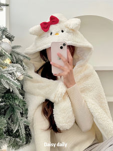 Cartoon Bows Cat Cloak Cute Autumn and Winter Thick Warm Blanket Shawl Hooded Student Nap Blanket