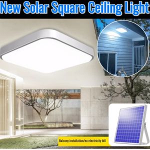 Square Solar Ceiling Light Outdoor Waterproof Remote Control Brightness Adjustable Indoor Led Lamp For Living Room