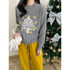 Christmas Red Loose Knitted Sweater Womens Autumn Winter Half High Collar Korean Style Winter Base Shirt Warm Thermal Top