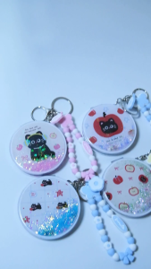 LUNI Compact mirror with running glitter and Keychain attached Glittery compartments Portable and decorative bag accessories