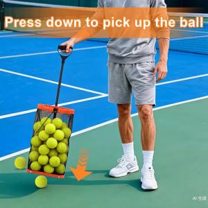 Rolling Pickleball Ball Collector with Wheels & Telescopic Handle Large Capacity Tennis Ball Hopper Basket with Durable Mesh