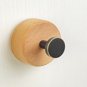 Nordic Style Solid Wood Bronze Coat Hook No Drilling Required Wardrobe Entrance Shoe Cabinet Elm Wood Can Be Punched Wall Hook