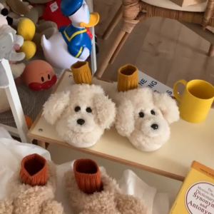 Xixitiao Dép Cotton nữ dễ thương hoạt hình vải nhung trong nhà ấm áp trái tim cô gái giày cotton mùa đông