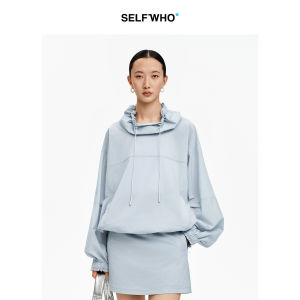 Acetate Blend High Collar Drawstring Outdoor Sweater