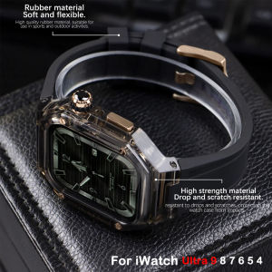 Glacier Luxury Modification Kit For Apple Watch Case 8 7 41MM 45MM Transparent Case Silicone Strap For iWatch 6 5 SE 40MM 44MM