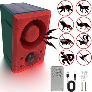 Đèn Báo Động Năng Lượng Mặt Trời 130dB Đèn LED Nhấp Nháy Có Điều Khiển Từ Xa Chống Thấm Nước Dùng Cho Vườn Trang Trại Chuồng Gà - Thiết Bị Xua Đuổi Chó Tiếng Súng Chim Xua Đuổi Có Chức Năng Ghi Âm