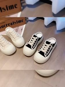 2025สไตล์ใหม่ รุ่นQ61 รองเท้าผู้หญิง รองเท้าลำลอง รองเท้าผ้าใบ ดำ/สีเบจ 2สี เปิดส้น ใส่ง่าย ใส่สบาย แฟชั่นที่เรียบง่ายและการพักผ่อน