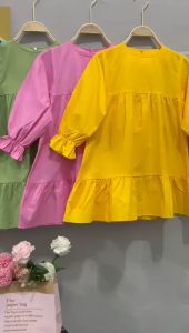 Leia - Gaun Anak Perempuan Polos /Dress Anak Korea Polos Tangan Panjang Katun Import Usia 3-8 Tahun