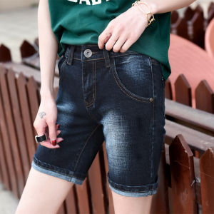 Dark Wash Straight Leg Short Jeans Women Summer New Style Slimming plus Size Elastic Cuffed Five-Piece Pants Cotton Stretch Denim