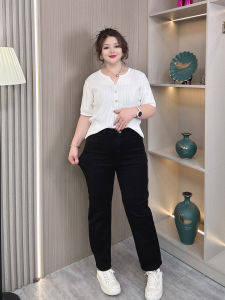 plus Size High Waist Denim Pants Womens Dad Style Cabbage Quality Harem Pants Spring Autumn Cotton Blend Casual Trousers