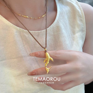 ShangRong YuYueLongmen Small Weight Koi Pendant Brown Braided Rope Necklace Women Non-Fading Sweater Chain Alloy Material