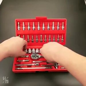 46pcs/set Chrome Wrench Socket Set Ratchet Wrench Set Automotive Motorcycle Motorcycle Bicycle Repair Tool Kit Set Chrome Vanadium Tool Set Ratchet Wrench Combination Tool Kit  Set Alat Pembaikan Kereta 维修工具套装