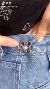 COD Over 1 PAIR Waist Buckle Alloy Brooches Pins Clip Pearl Flower Adjustable Snap Button Jeans Buttons